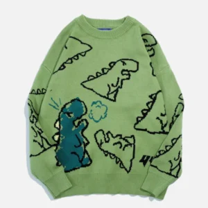 Aelfric Eden Dinosaur Cartoon Pattern Knit SweatShirt